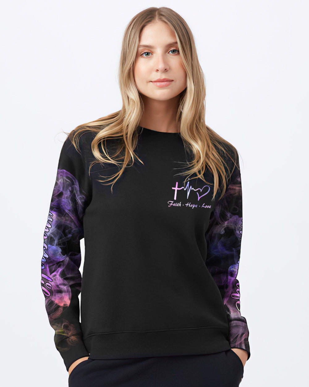 Just A Mom Under God Cross Wings Women's Christian Sweatshirt