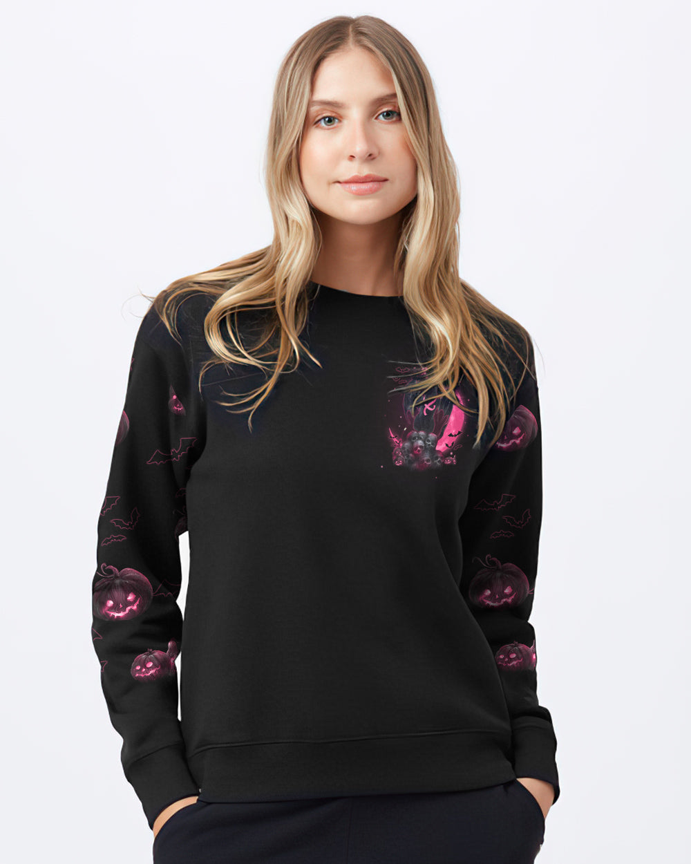 Cancer Chose The Wrong Witch Black Cat Women's Breast Cancer Awareness Sweatshirt