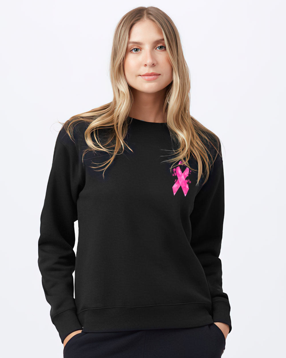 I Am A Breast Cancer Warrior Cross Ribbon Flag Women's Breast Cancer Awareness Sweatshirt