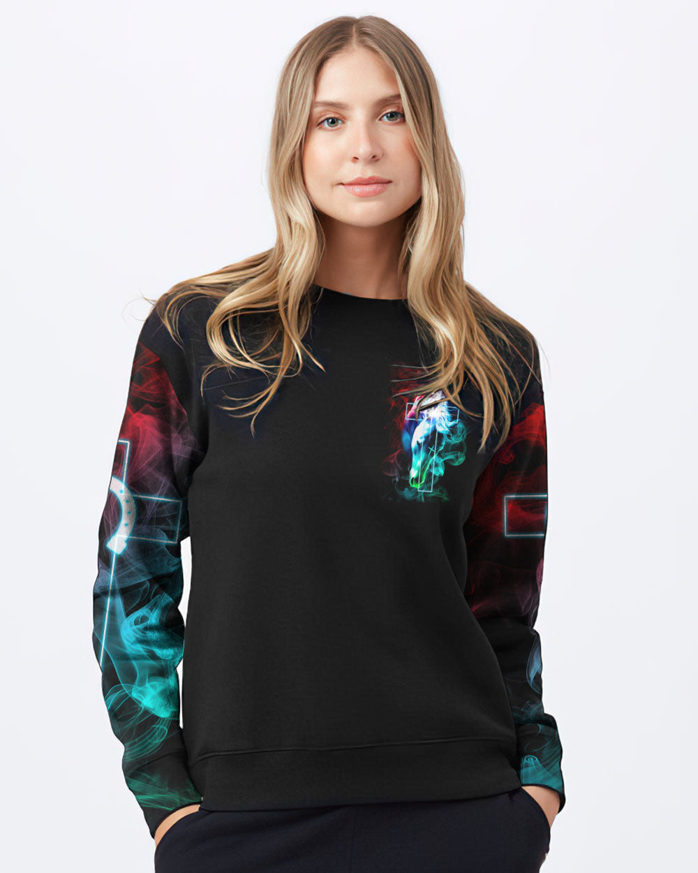 This Girl Runs On Jesus And Horse Colorful Smoke Women's Christian Sweatshirt