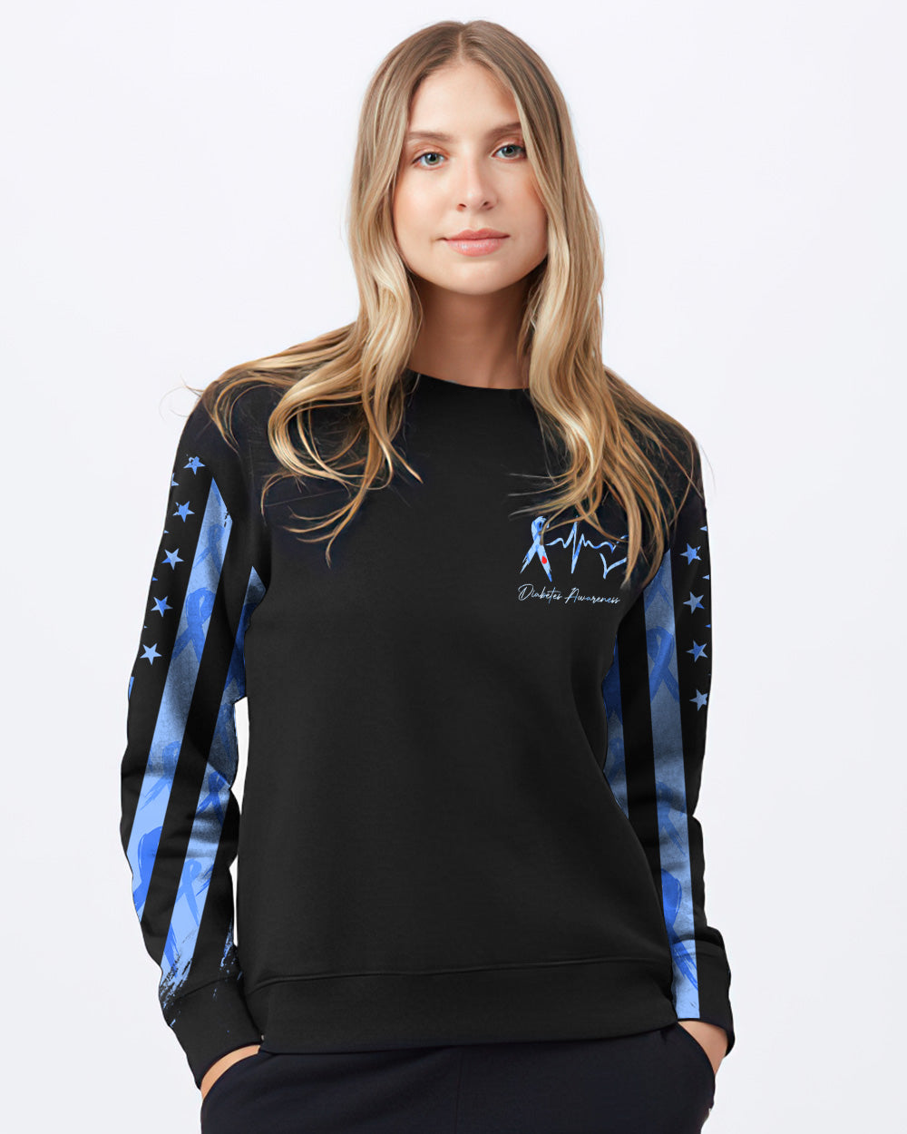 Fight Flag Ribbon Pattern Women's Diabetes Awareness Sweatshirt