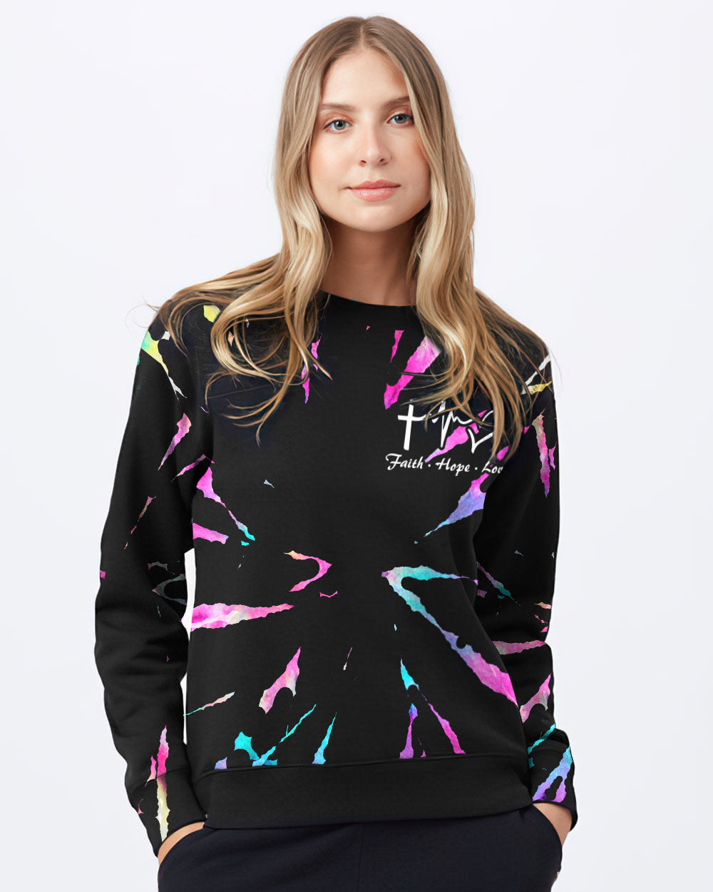 Way Maker Miracle Worker Promise Keeper Circle Tie Dye Women's Christian Sweatshirt