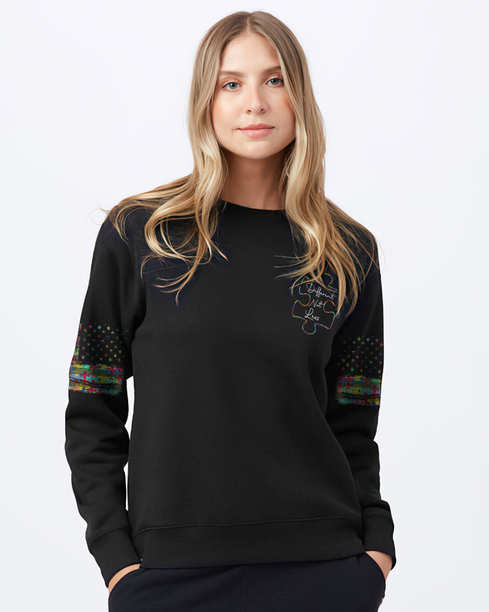 Different Not Less Flag Women's Autism Awareness Sweatshirt