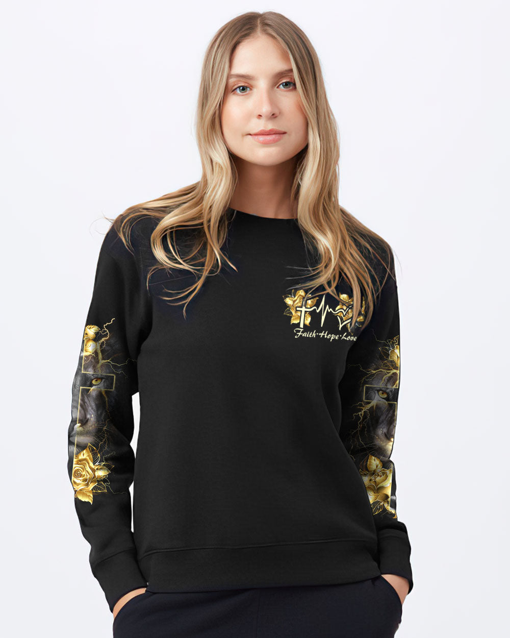 Lion Gold Rose Cross Women's Christian Sweatshirt