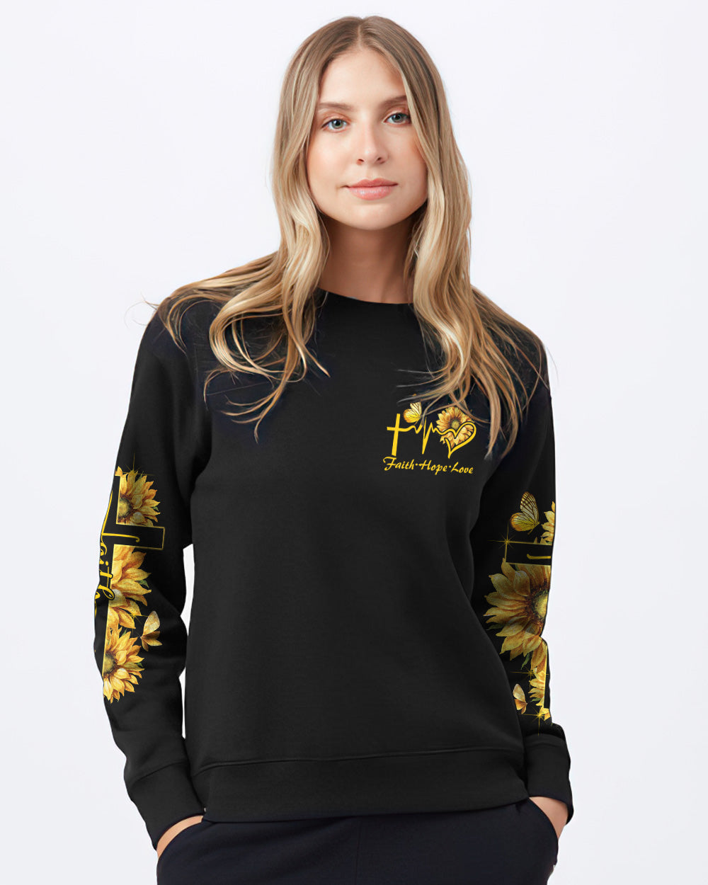 God Say You Are Sunflower Butterfly Cross Faith Women's Christian Sweatshirt