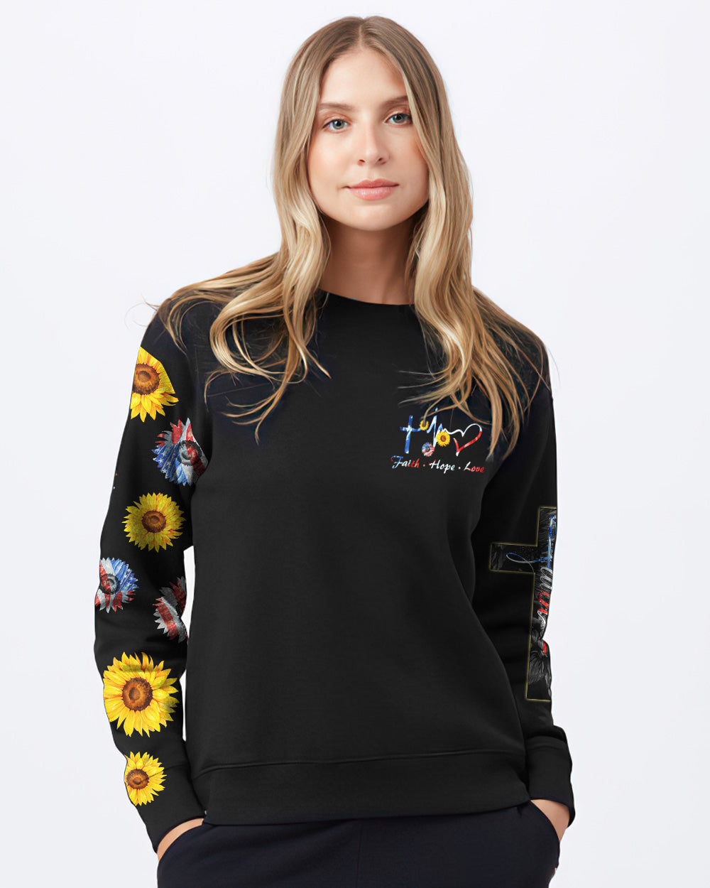 Sunflower America Faith Flag Women's Christian Sweatshirt