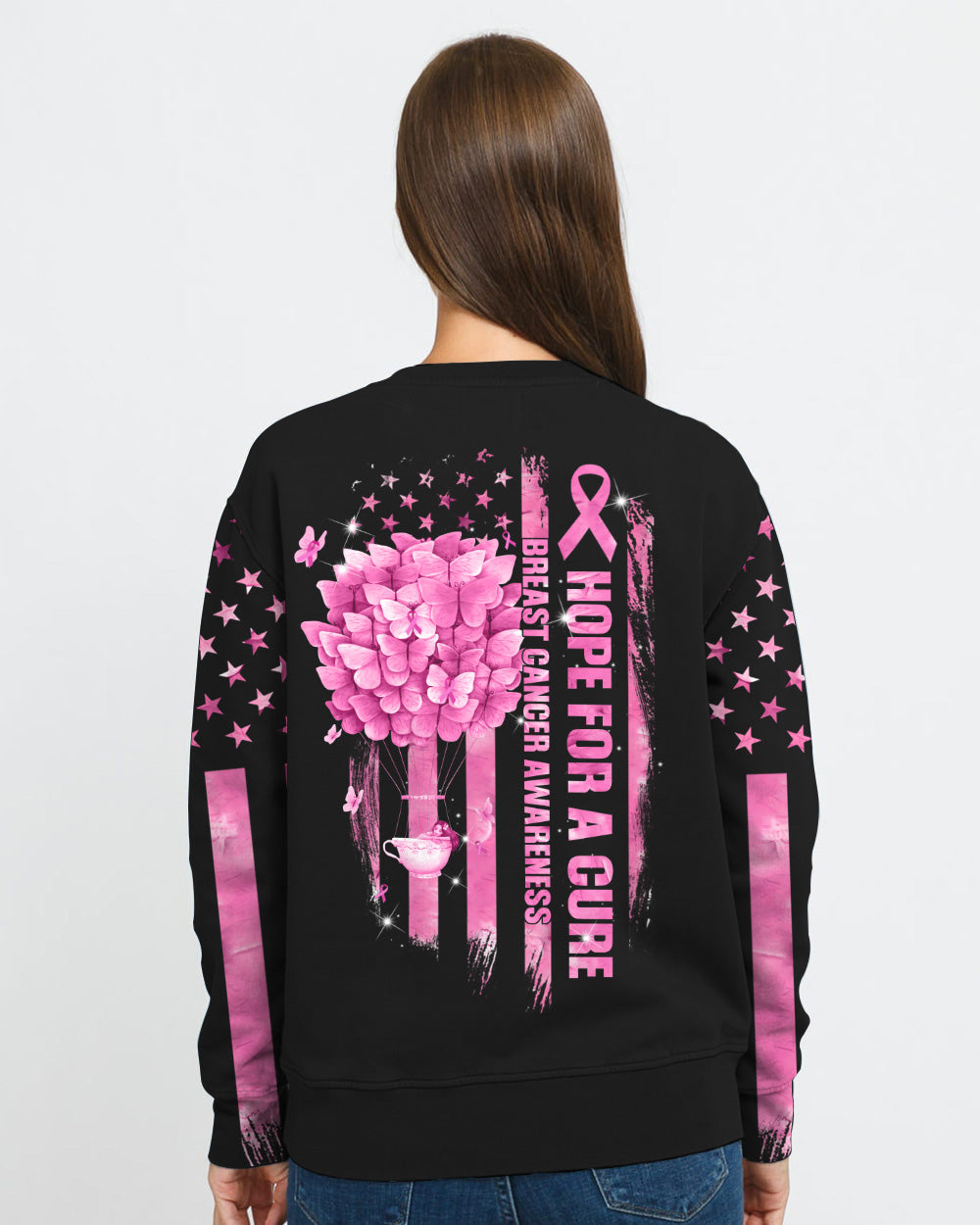 Hope For A Cure Butterfly Air Balloon Women's Breast Cancer Awareness Sweatshirt