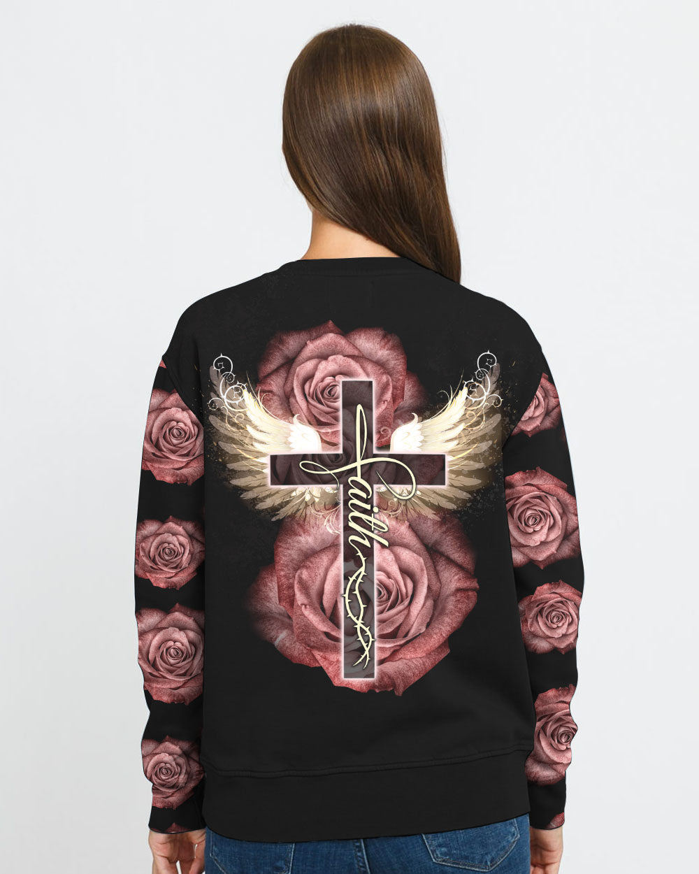 Rose Wings Cross Light Women's Christian Sweatshirt