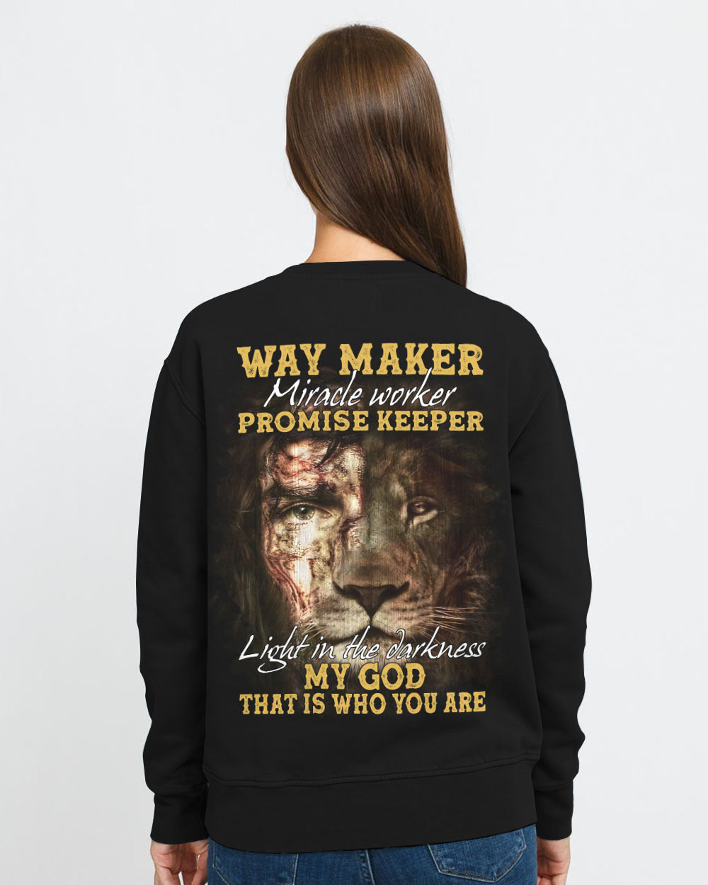 Way Maker Miracle Worker Vintage Lion Jesus Half Face Women's Christian Sweatshirt