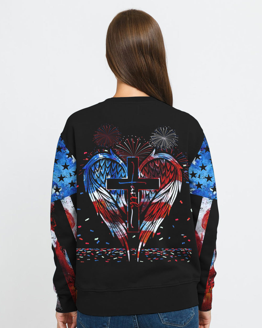Faith Wings Flag Independence Day Women's Christian Sweatshirt