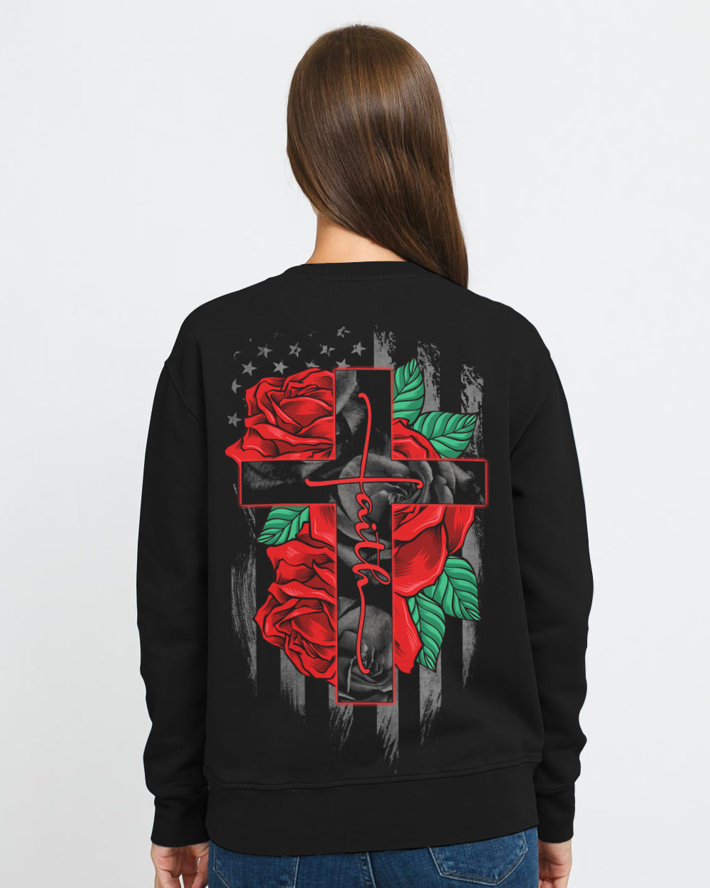 Faith Red Rose Flag Women's Christian Sweatshirt
