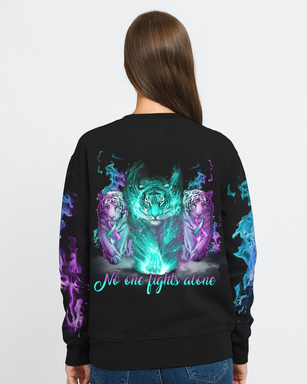 No One Fights Alone Tiger Women's Suicide Prevention Awareness Sweatshirt