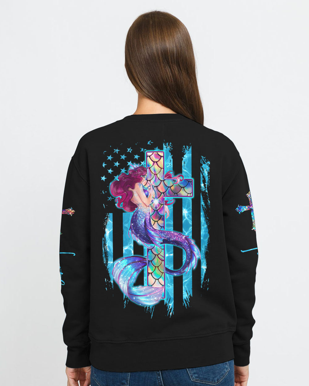 Cross Mermaid Flag Women's Christian Sweatshirt