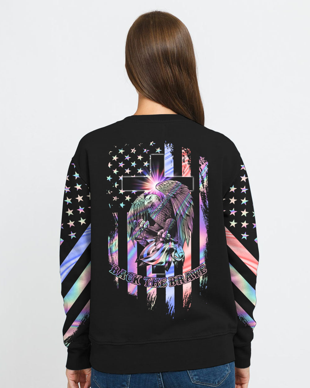 Eagle Back The Brave Holo Flag Women's Christian Sweatshirt