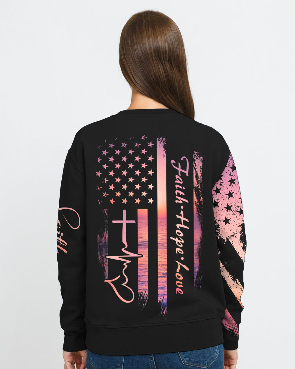 Faith Hope Love Sunset Beach Flag Women's Christian Sweatshirt