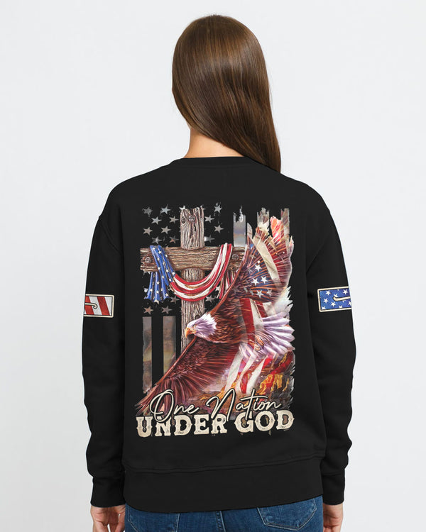 One Nation Under God Eagle Cross American Flag Women's Christian Sweatshirt