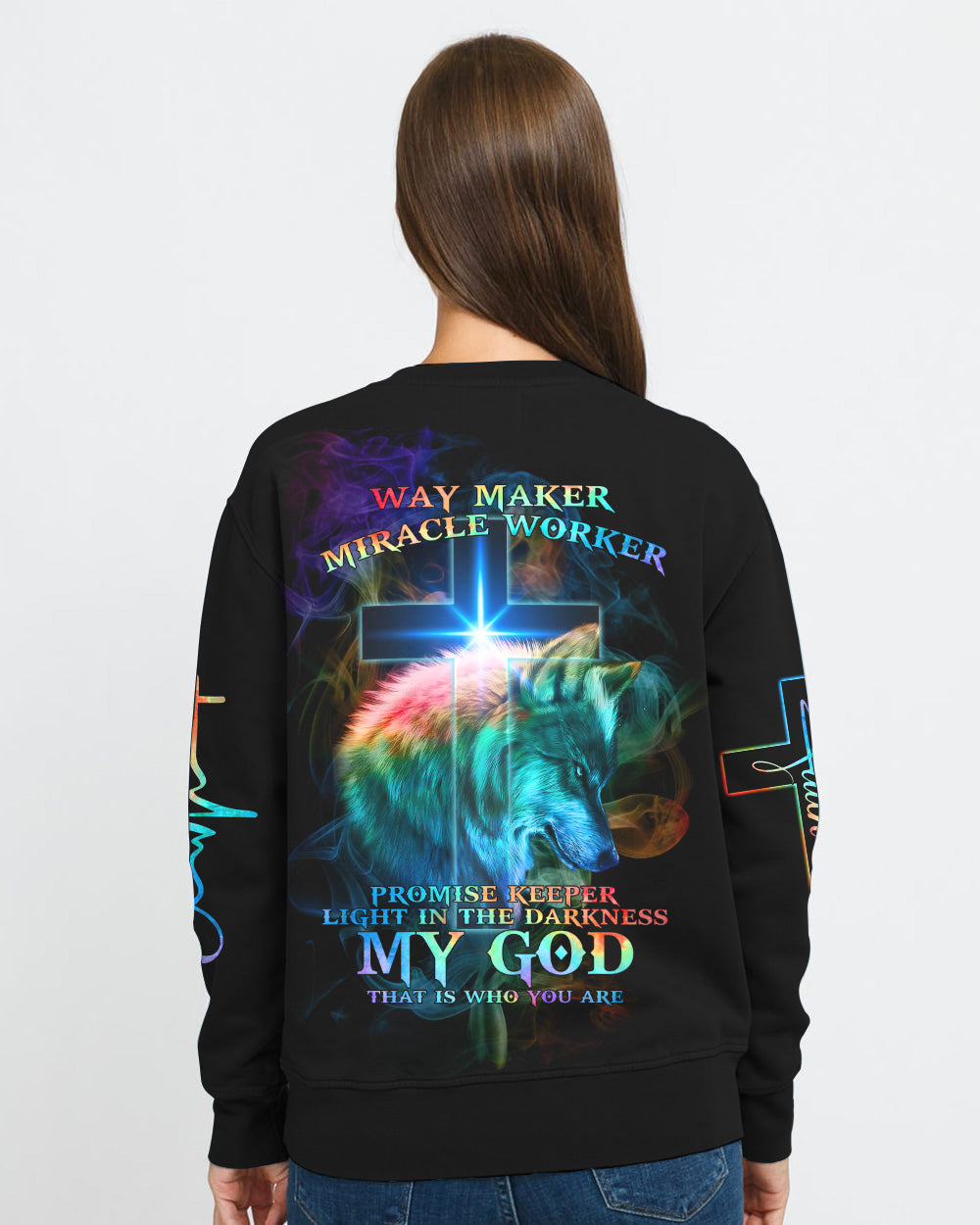 Way Maker Miracle Worker Cross Wolf Women's Christian Sweatshirt