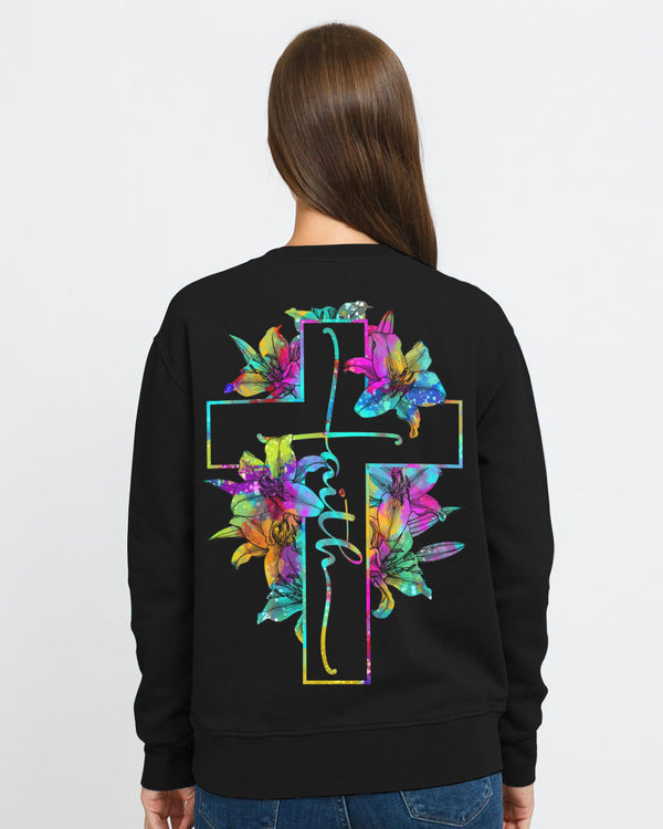 Cross With Lilies Colorful Watercolor Women's Christian Sweatshirt