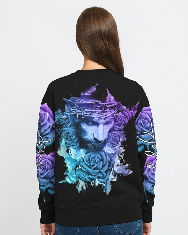 Watercolor Jesus Rose Women's Christian Sweatshirt