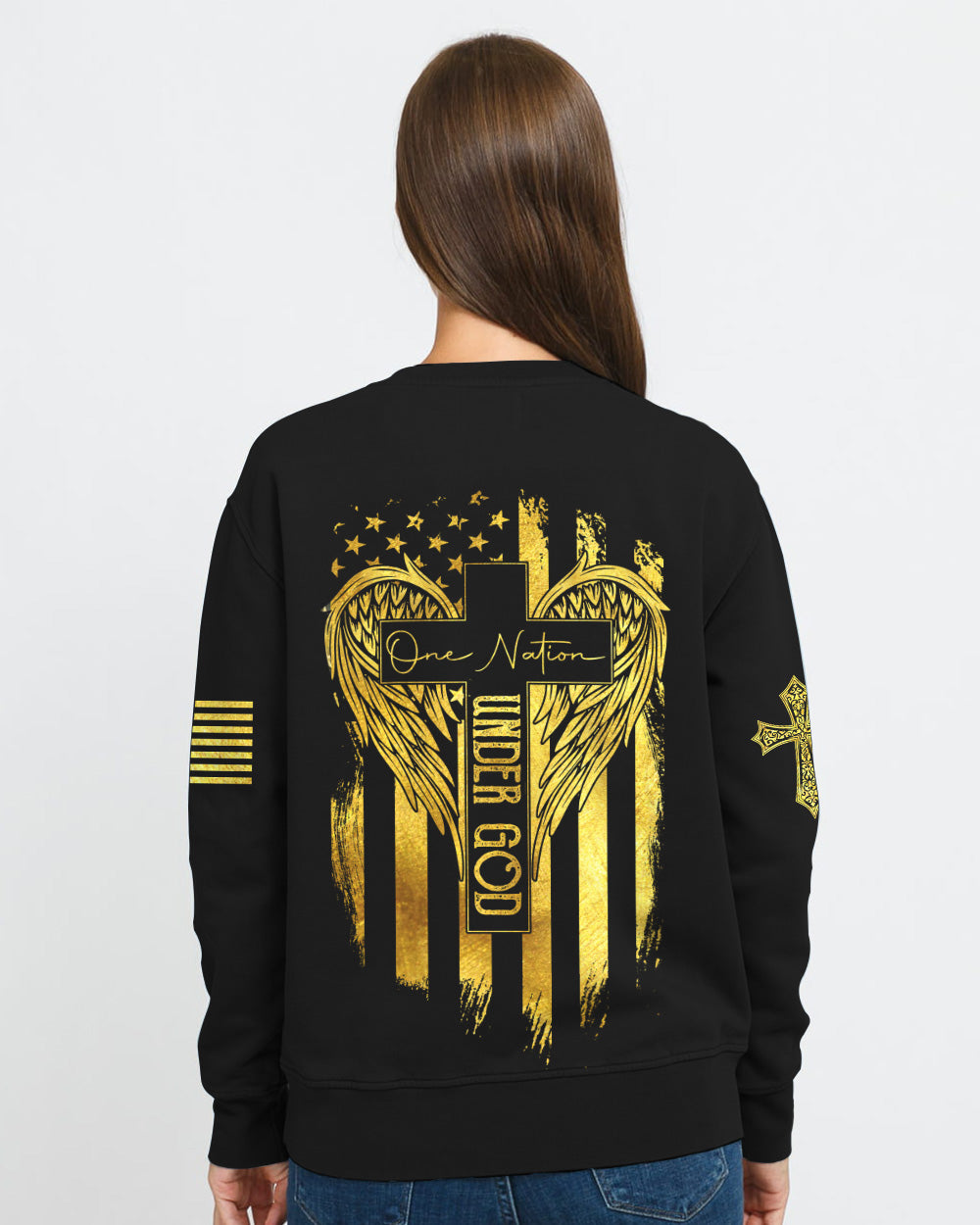 Only God Can Judge Me One Nation Under God Cross Flag Women's Christian Sweatshirt