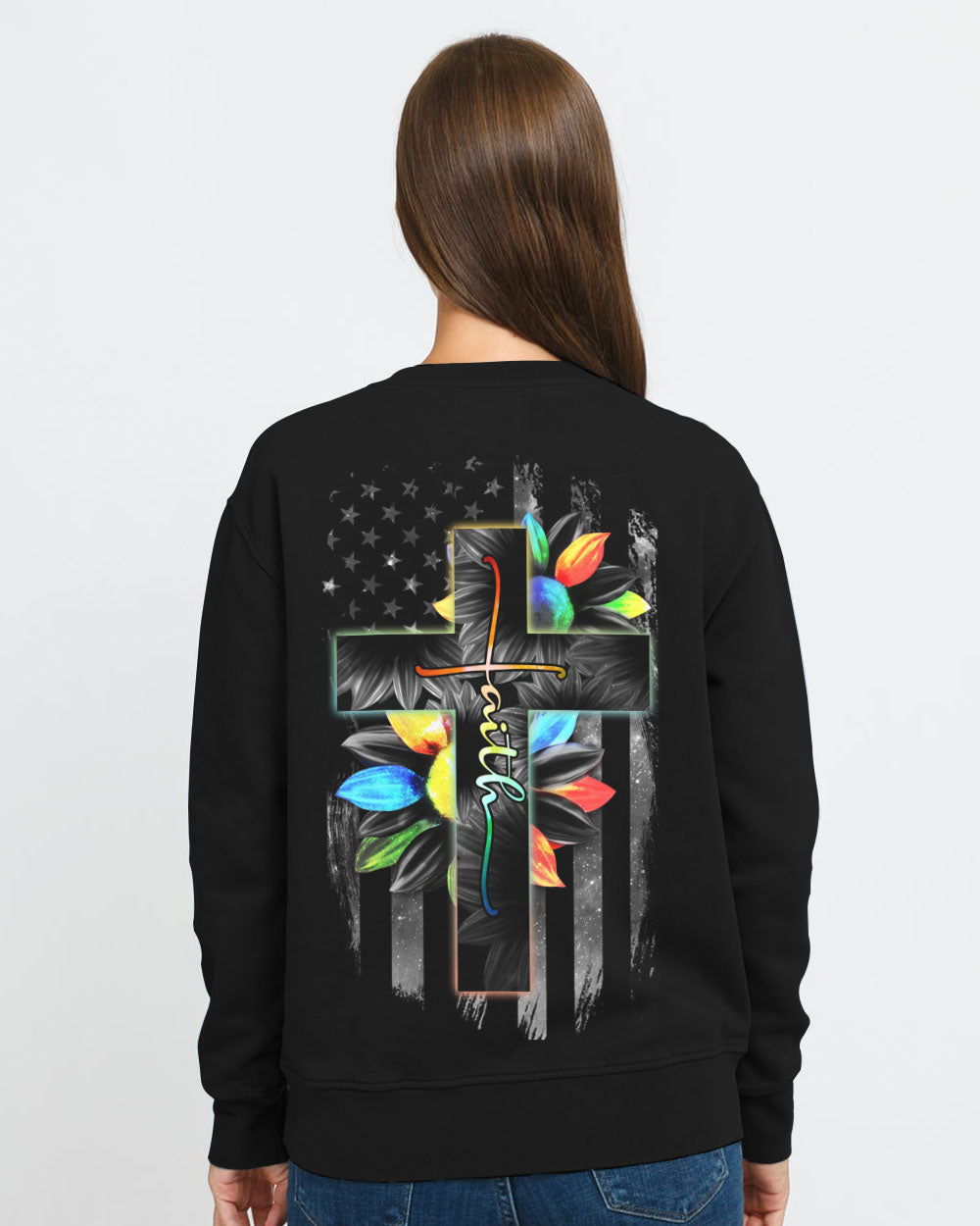 Faith Colorful Sunflower Flag Women's Christian Sweatshirt