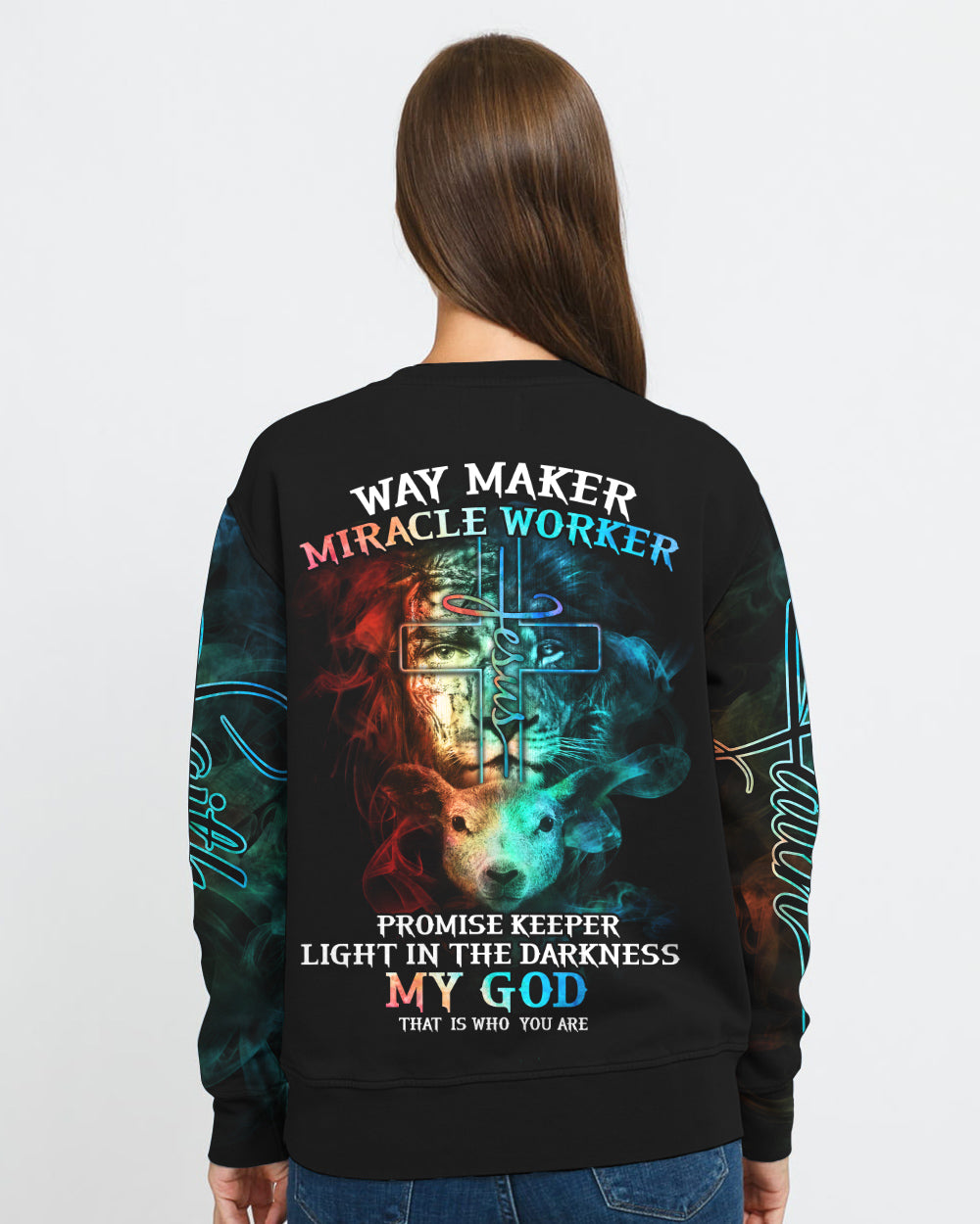 Way Maker Miracle Worker Jesus Lion Lamb Women's Christian Sweatshirt