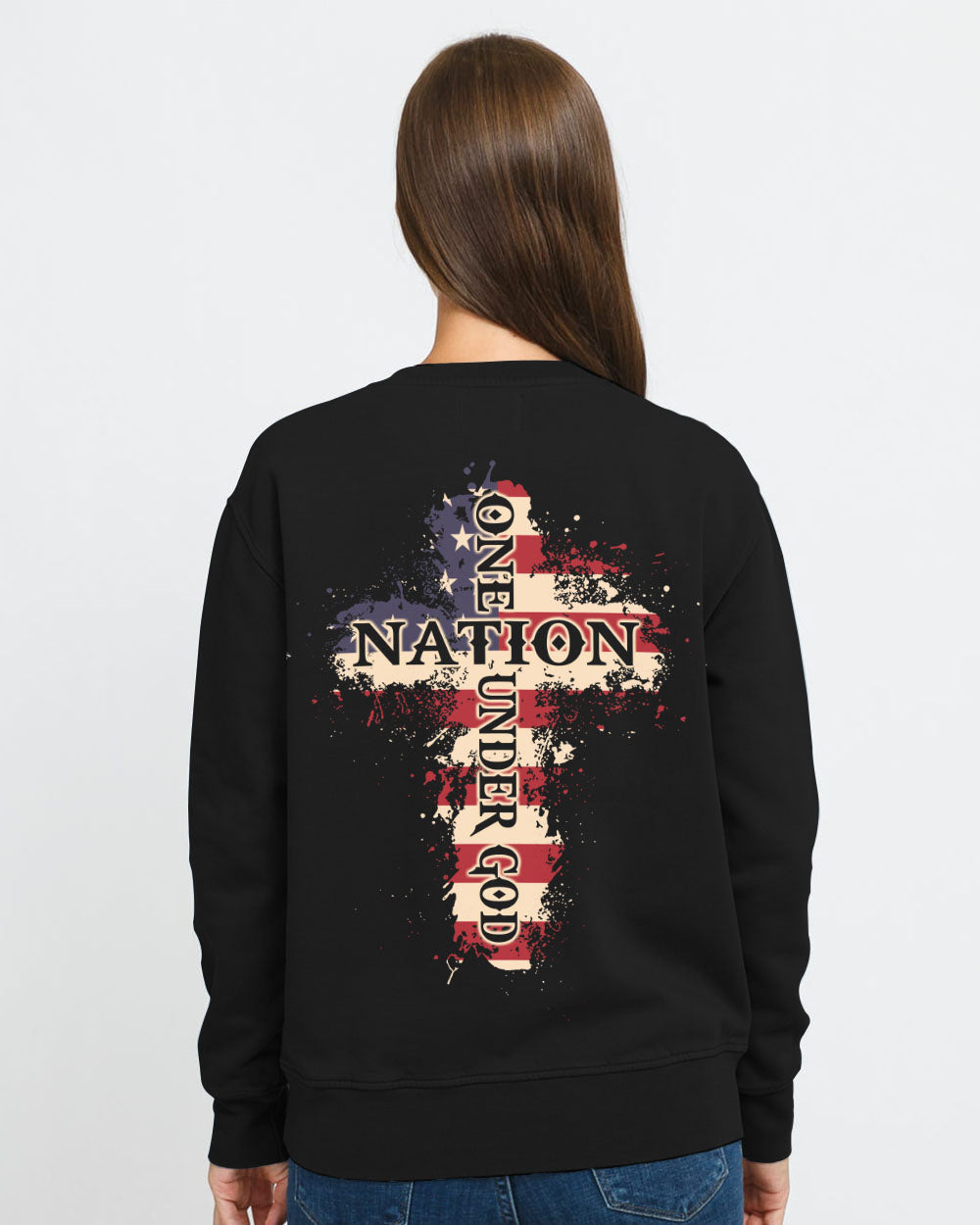 One Nation Under God Watercolor Flag Women's Christian Sweatshirt
