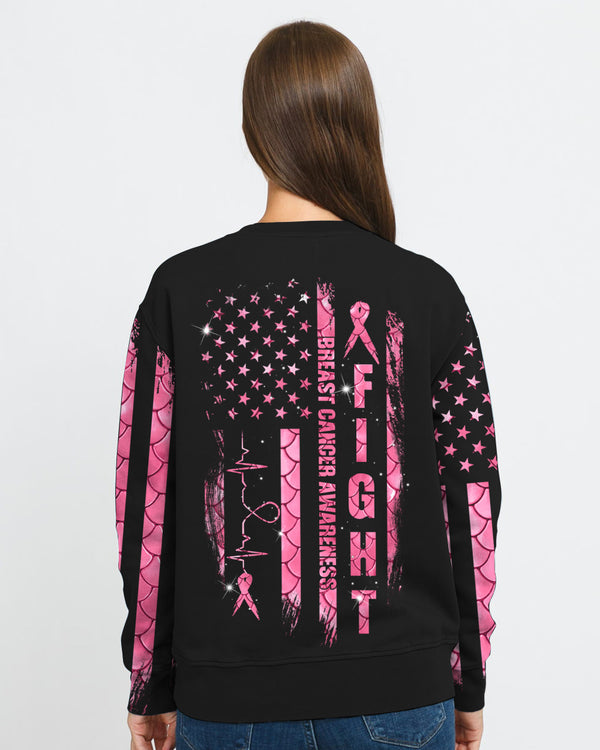 Fight Flag Mermaid Heart Beat Women's Breast Cancer Awareness Sweatshirt