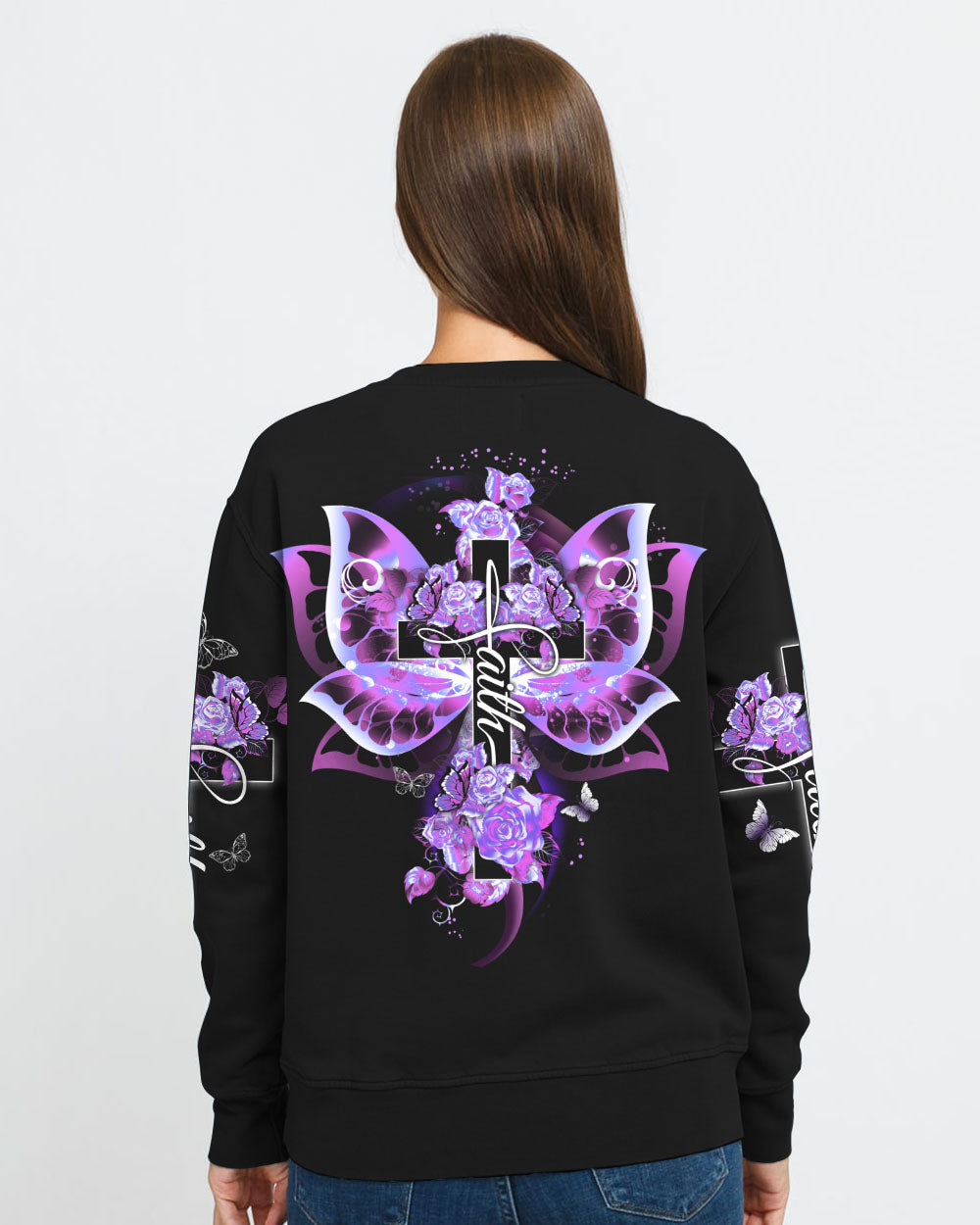 Butterfly Purple Cross Faith Women's Christian Sweatshirt