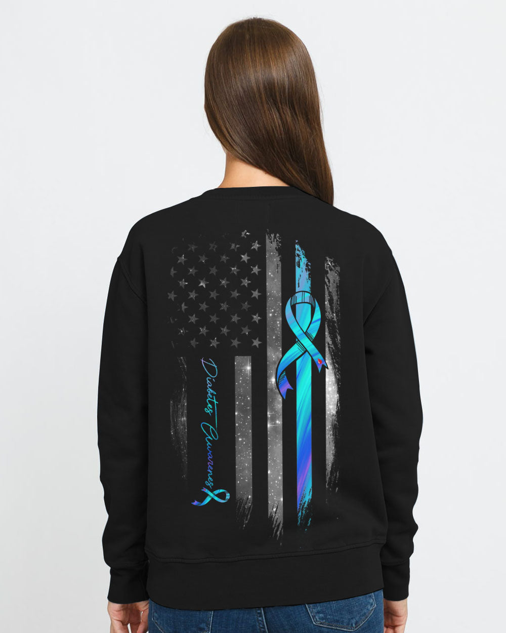 Ribbon Galaxy Flag Women's Diabetes Awareness Sweatshirt