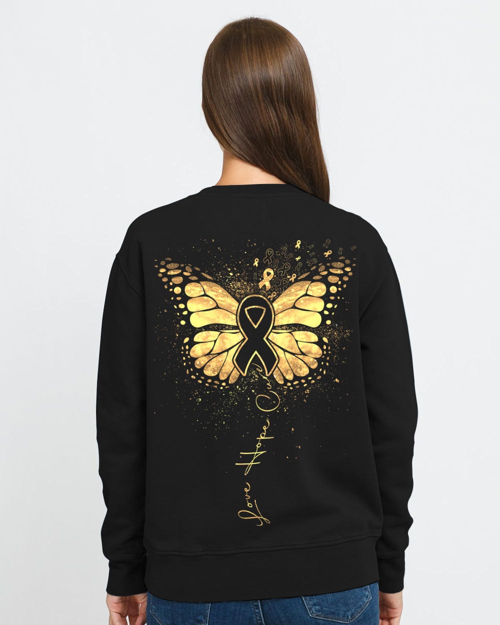 Love Hope Cure Butterfly Ribbon Women's Childhood Cancer Awareness Sweatshirt
