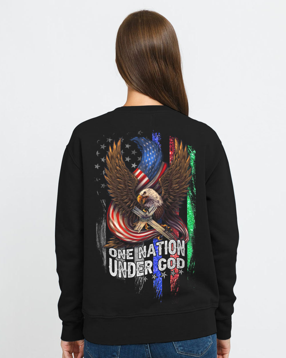 One Nation Under God Eagle Flag Women's Christian Sweatshirt
