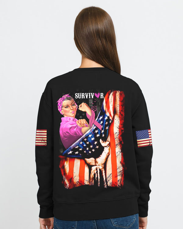 Survivor Strong Woman Flag Women's Breast Cancer Awareness Sweatshirt