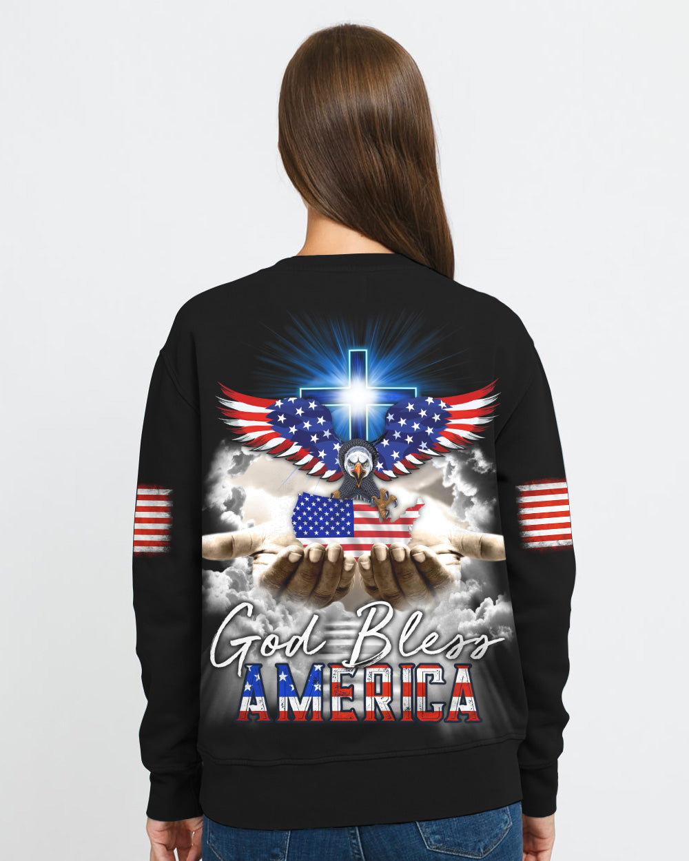 God Bless America Eagle Hand Women's Christian Sweatshirt