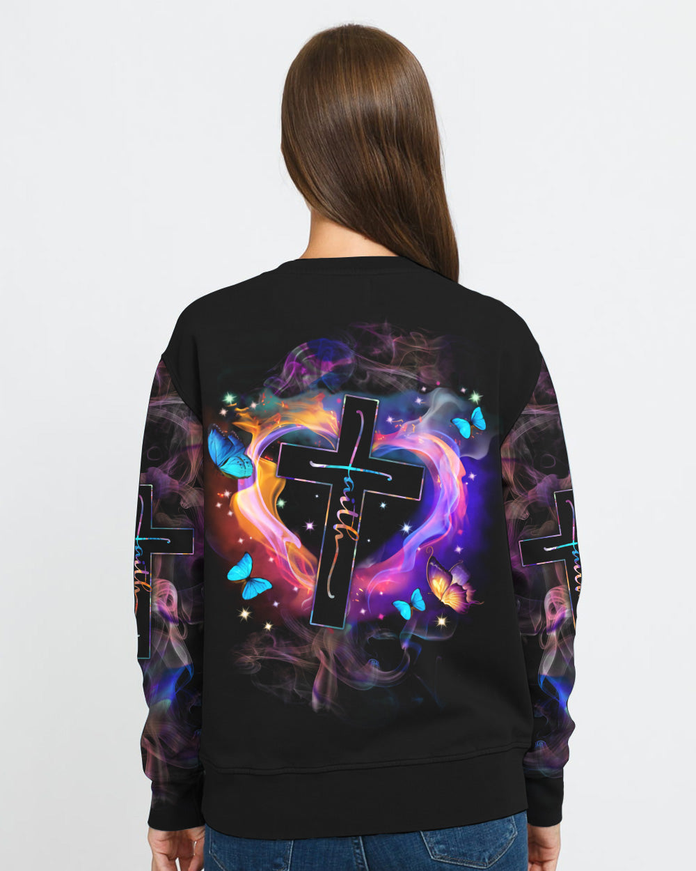 Fire Heart Cross Butterfly Women's Christian Sweatshirt
