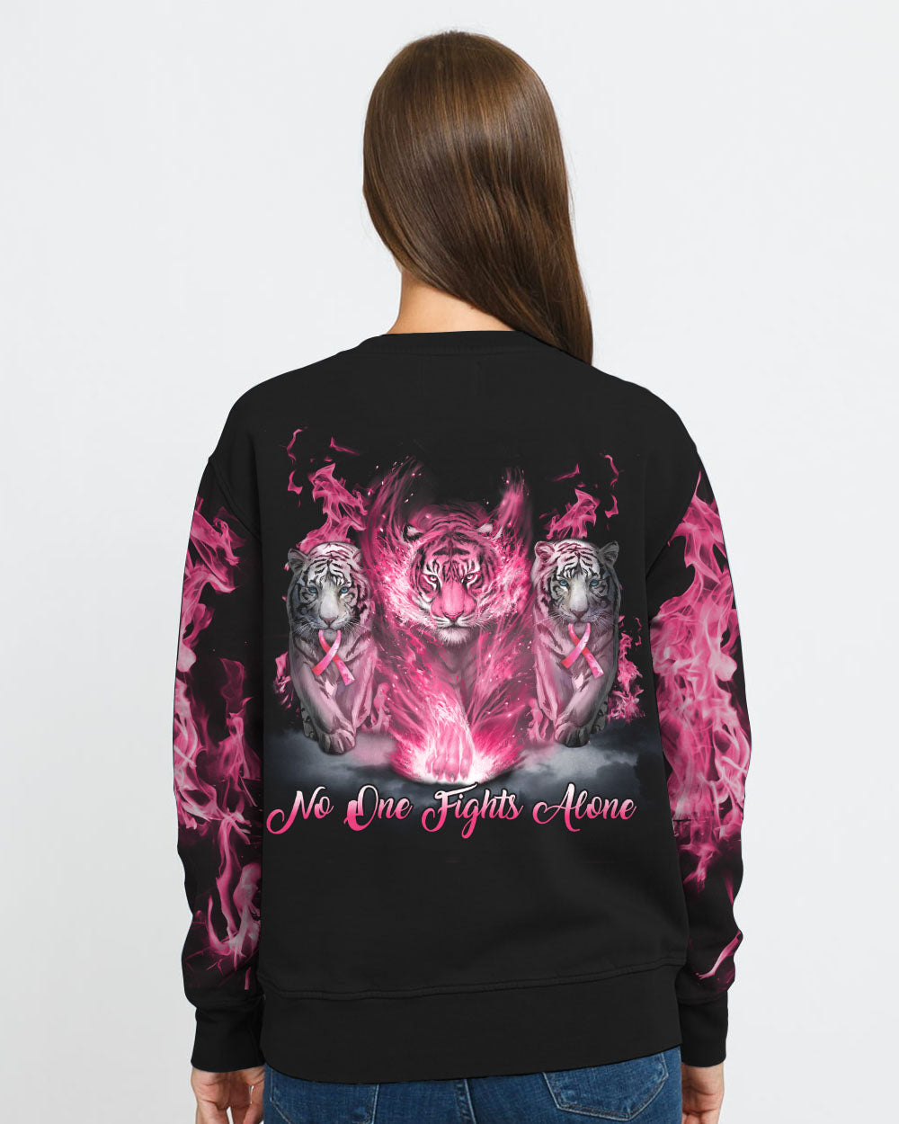 No One Fights Alone Tiger Women's Breast Cancer Awareness Sweatshirt