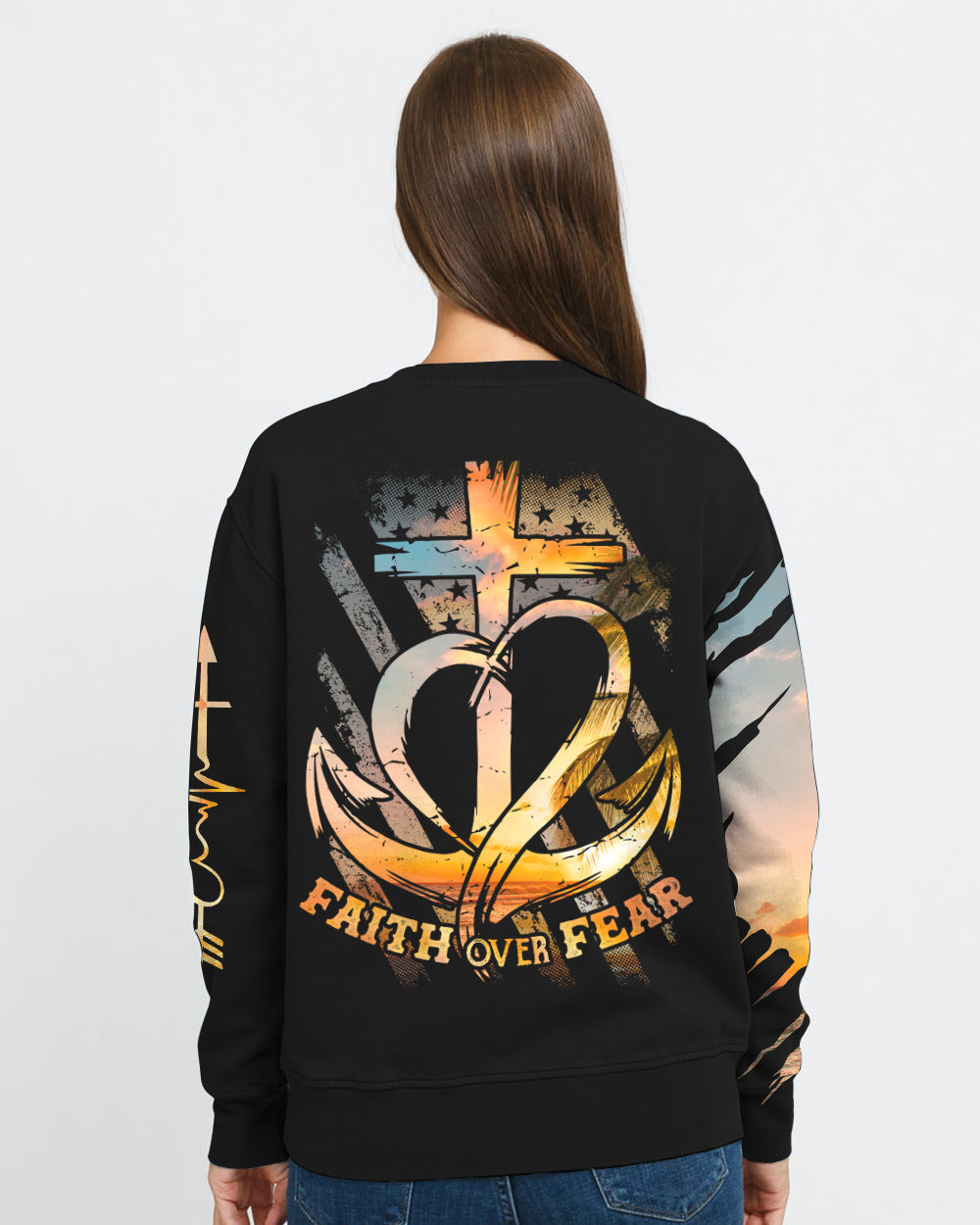 Vintage Faith Over Fear Sunset Women's Christian Sweatshirt