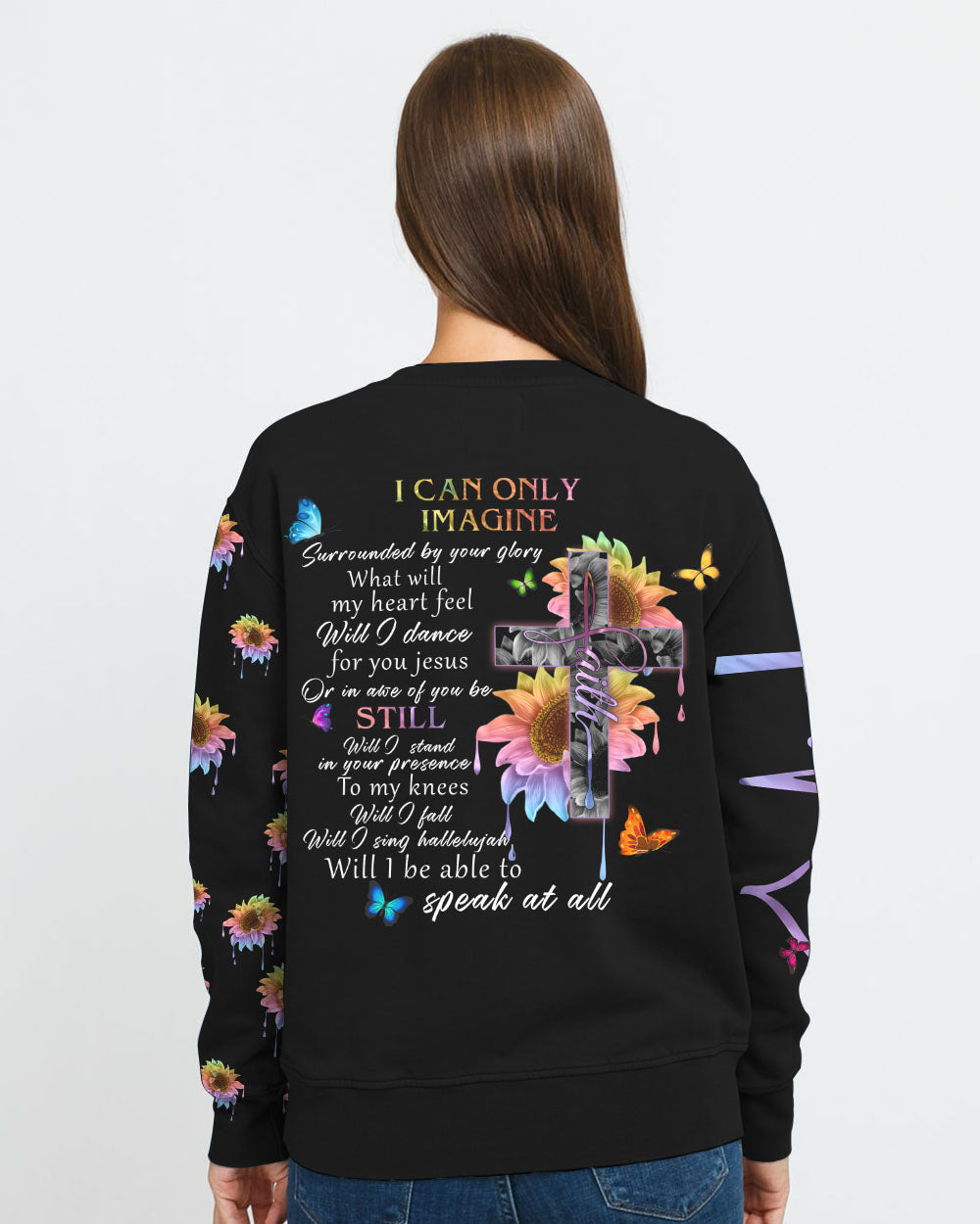 I Can Only Image Faith Rose Butterfly Cross Women's Christian Sweatshirt