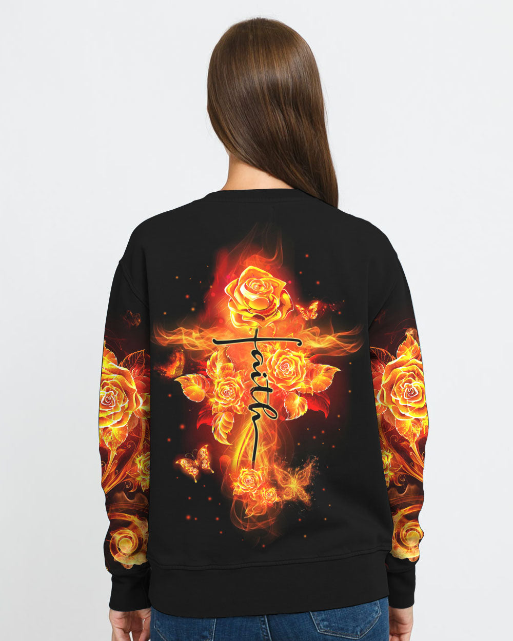 Faith Fire Rose Women's Christian Sweatshirt