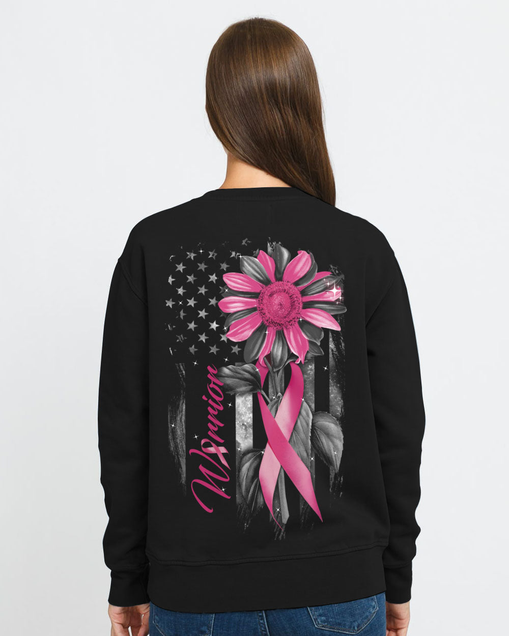 Warrior Sunflower Flag Women's Breast Cancer Awareness Sweatshirt