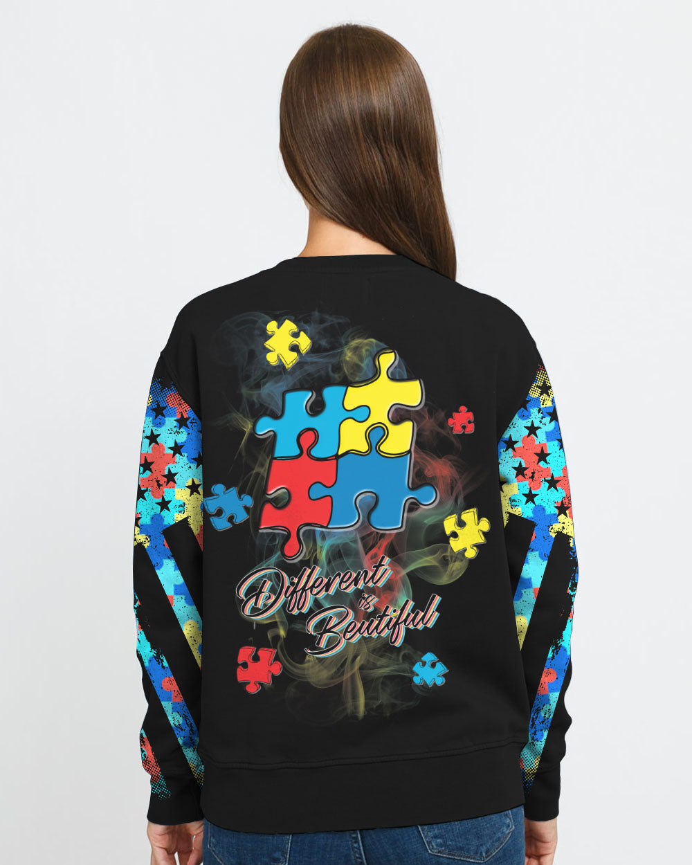 Different Is Beautiful Colorful Smoke Women's Autism Awareness Sweatshirt