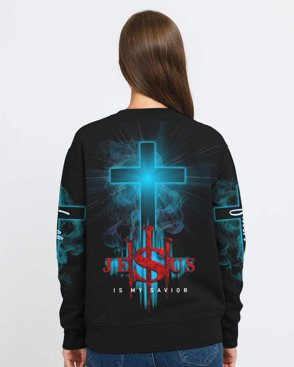 Jesus Is My Savior Cross Light Smoke Women's Christian Sweatshirt