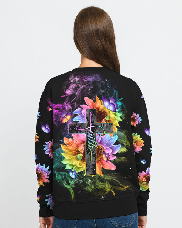 Faith Sunflower Flag Rainbow Smoke Butterfly Women's Christian Sweatshirt