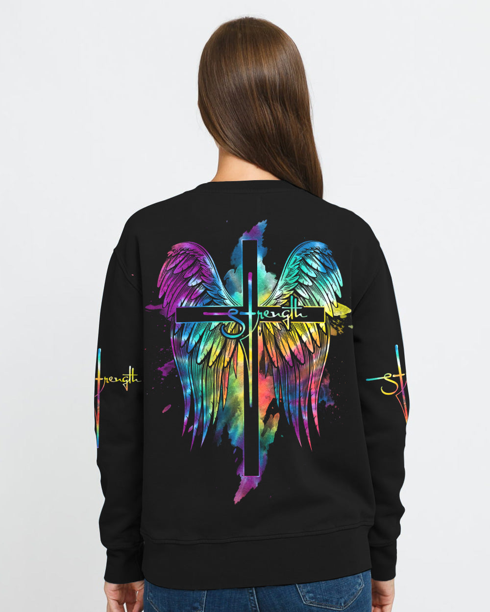 Strength Wings Colorful Watercolor Women's Christian Sweatshirt