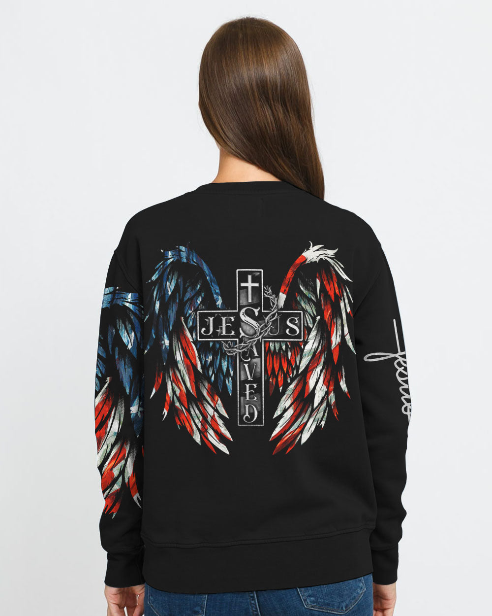 Jesus Saved America Wings Cross Women's Christian Sweatshirt