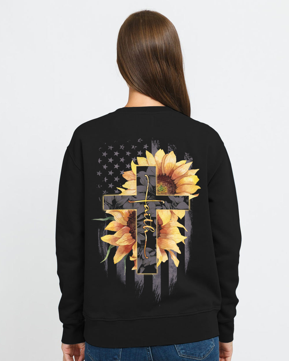 Cross Faith Sunflower Flag Women's Christian Sweatshirt