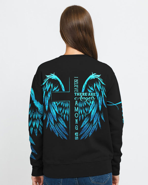 I Believe There Are Angles Among Us Cross Light Wings Women's Christian Sweatshirt