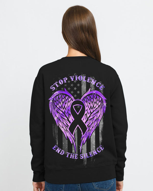 Purple Angel Wings Ribbon Flag Women's Domestic Violence Awareness Sweatshirt