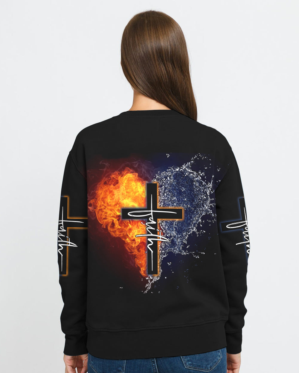 Fire Water Heart Faith Cross Women's Christian Sweatshirt