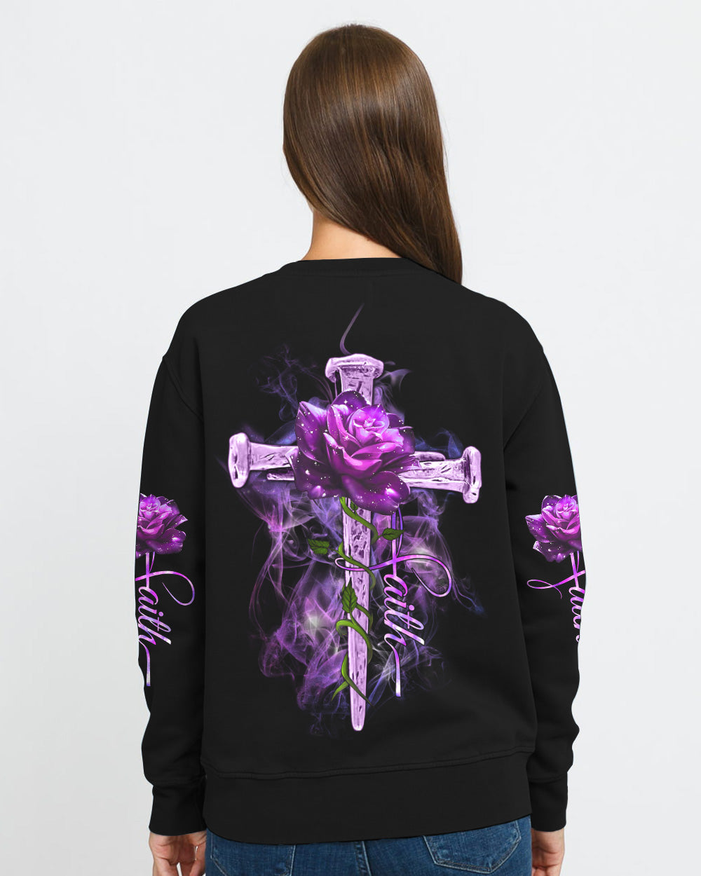 Vintage Cross Purple Rose Smoke Cross Women's Christian Sweatshirt